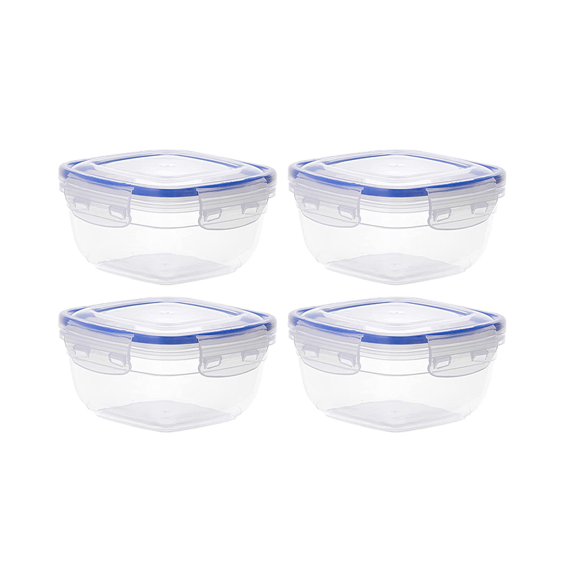 Pack of 4 Plastic Square Sealed Storage Containers {500,900,1500 and 2400ML}