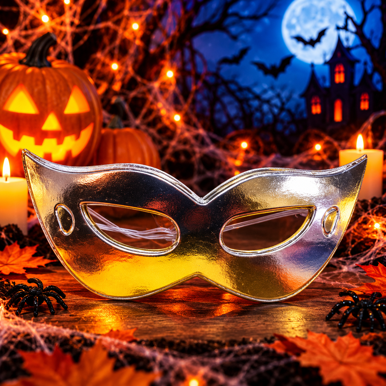 (6pcs )Silver Masquerade Mask Under a Haunted Moon