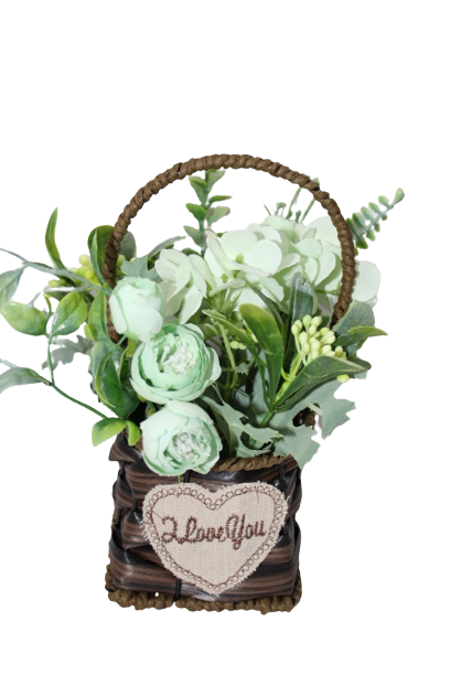 Artificial flower in a woven vase( MONEY PLANT)