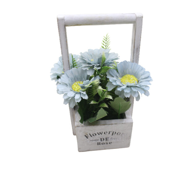 Bouquet of Artificial Flowers in Wooden Basket