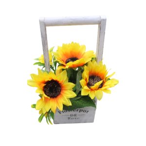 Bouquet of Artificial Flowers in Wooden Basket