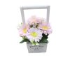 Bouquet of Artificial Flowers in Wooden Basket