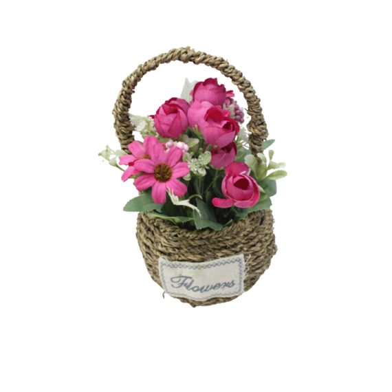 Artificial Roses with Rattan Carrying Basket