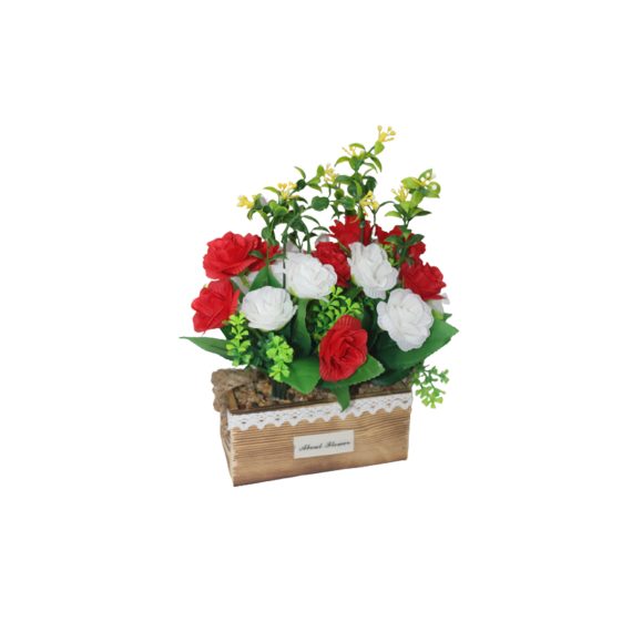Artificial Flowers in a Wooden Planter