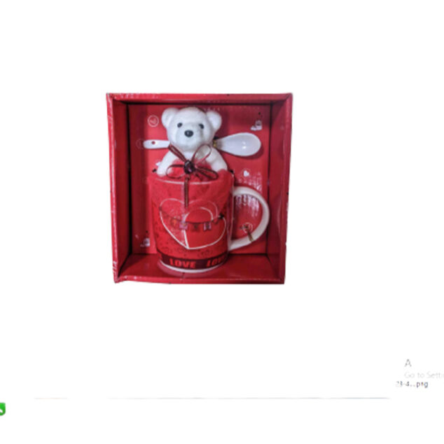 Ceramic Valentines Coffee Mug With Teddy Bear and Spoon