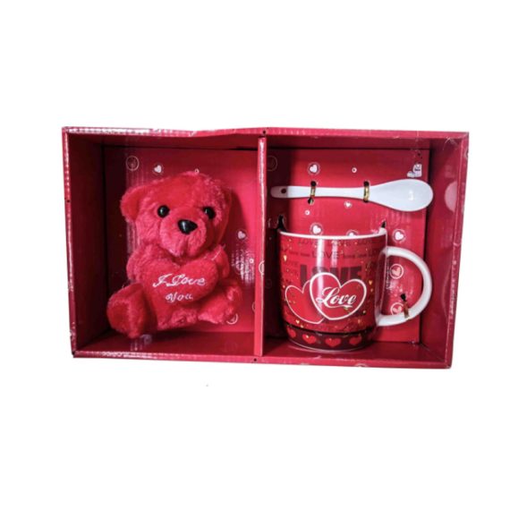 Ceramic Valentines Coffee Mug With Teddy Bear and Spoon