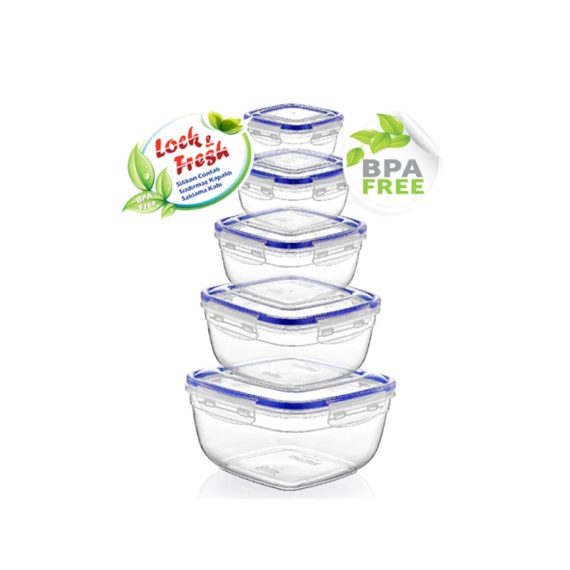 Pack of 5 Square Sealed Storage Containers {275,500,900,1500 and 2400ML}