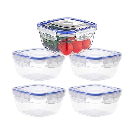 Pack of 5 Square Sealed Storage Containers {275,500,900,1500 and 2400ML}