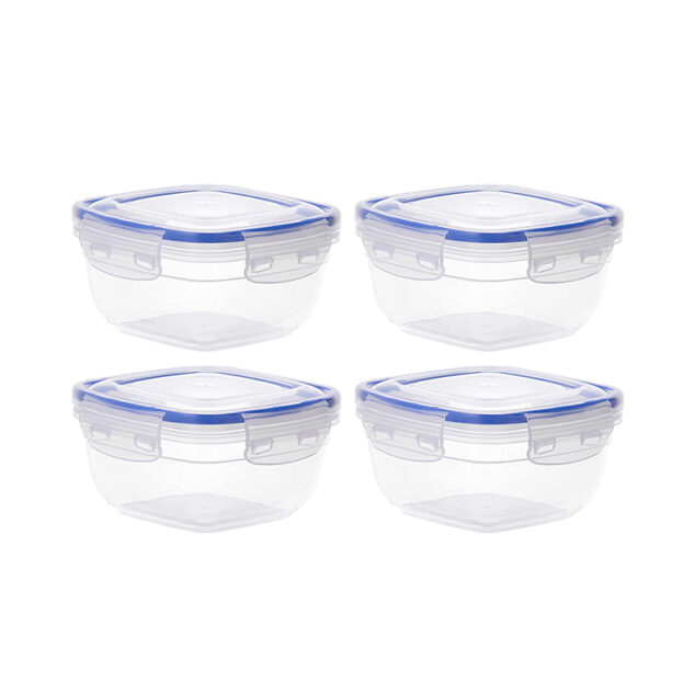 Pack of 4 Square Sealed Storage Containers {500,900,1500 and 2400ML}