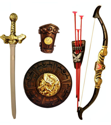 Toy Weapon, Children's Play Set of Weapons, Shield, Sword, Bow and Arrow