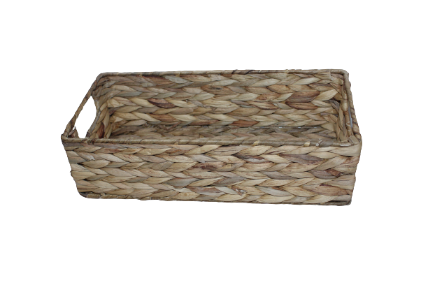 Home Decor Water Hyacinth Rectangular Shallow Storage Basket Tray