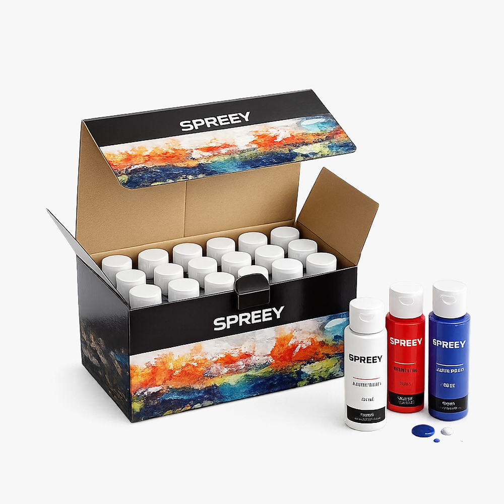 SPREEY Acrylic Paint Set of 18 Colors Large 59ml/2oz Sealed Bottles NEW NIP