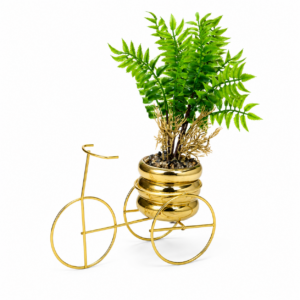 Gold Tricycle Planter with Flowers