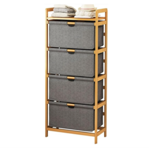 4-Tier Bamboo Storage Organizer with Fabric Drawers