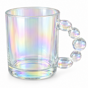 Iridescent Beaded Handle Glass Mug
