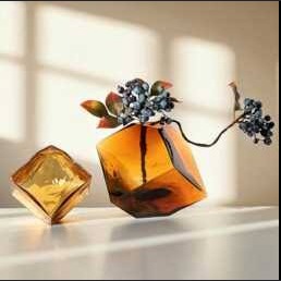 Geometric Amber Glass Vase